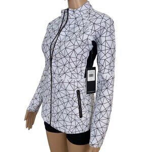 Karma Athletics White & Black Geometric Full-Zip Womens Jacket Lightweight Activ